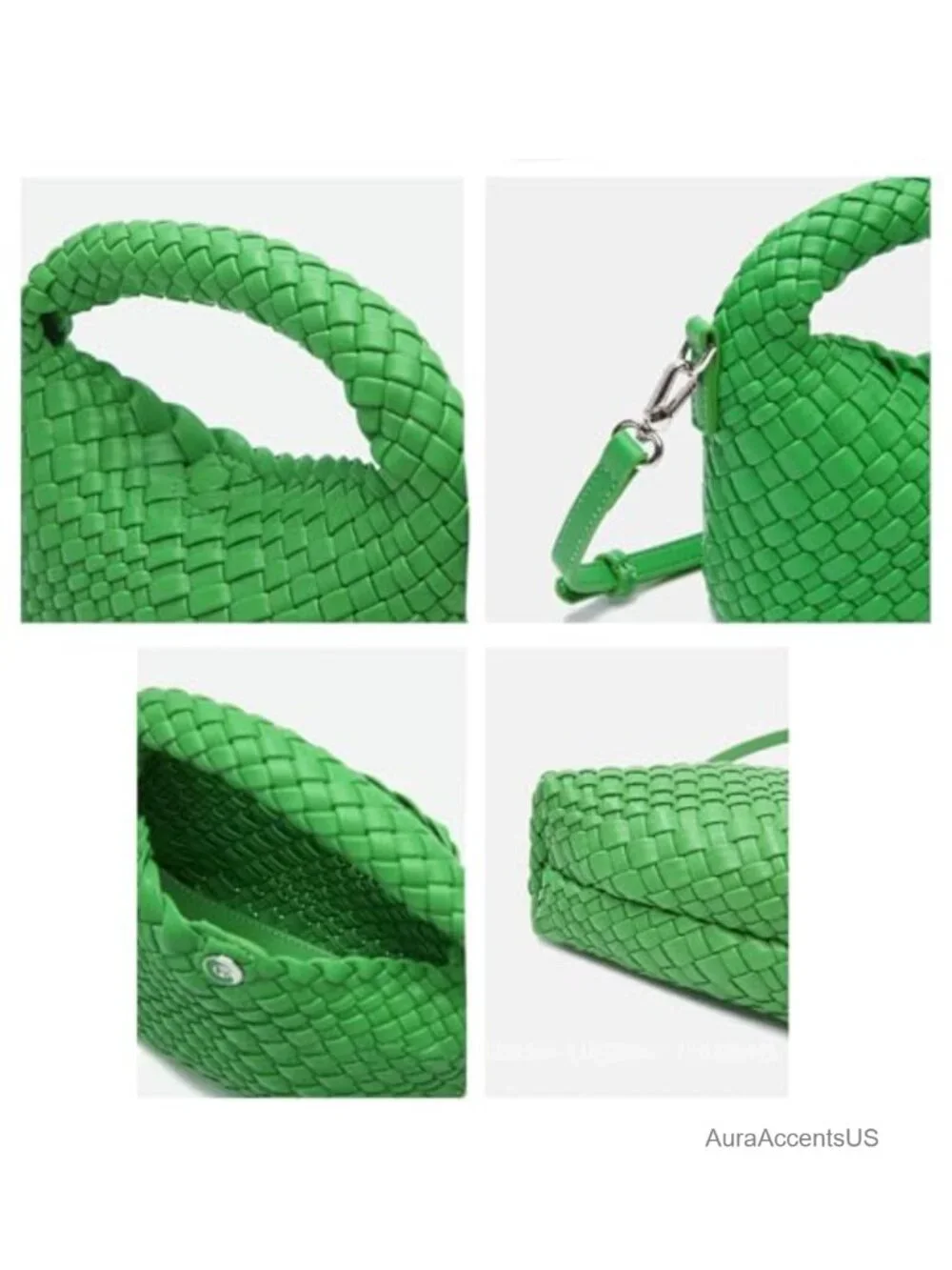 Woven Faux Leather Hobo Tote Bag with Detachable Shoulder Strap